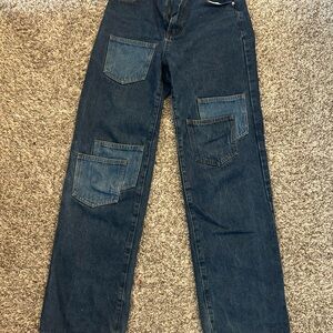 SHEIN Dark Blue Patchwork Jeans
